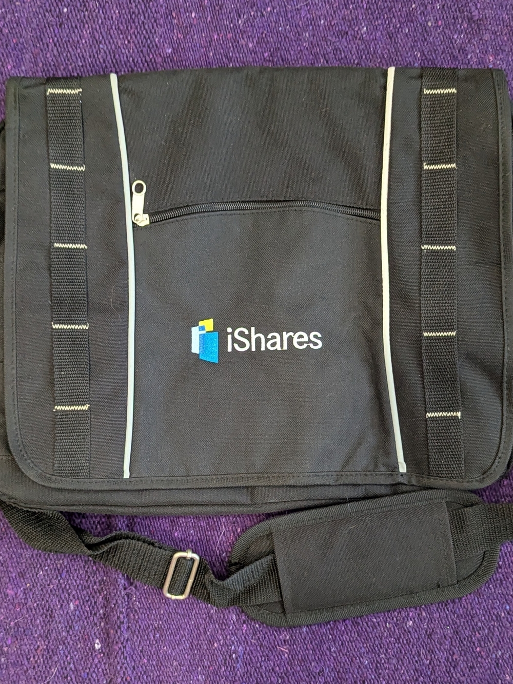 Black Messenger Bag Of Unknown Manufacturing with Reflective Piping